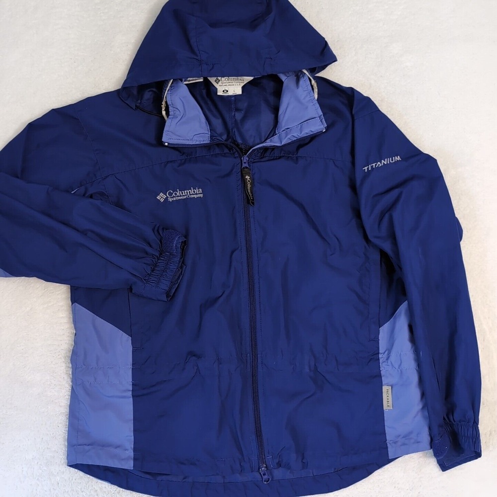 Columbia Jacket Women Large‎ Blue Coat Shell Layer Vintage Y2K Titanium Packable